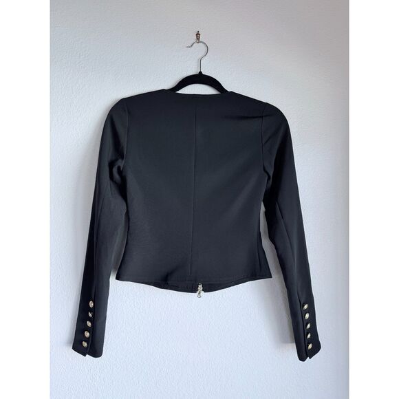 NWT L'AGENCE Paris Ainslee Zip Up Scoop Neck Long Sleeve Top in Black Size 0 - Picture 9 of 16